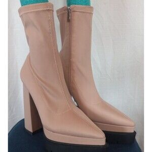 Vivianly  Beige Pointy Toe Platform Ankle Boots 5.5'' Heel Size 8 NEW